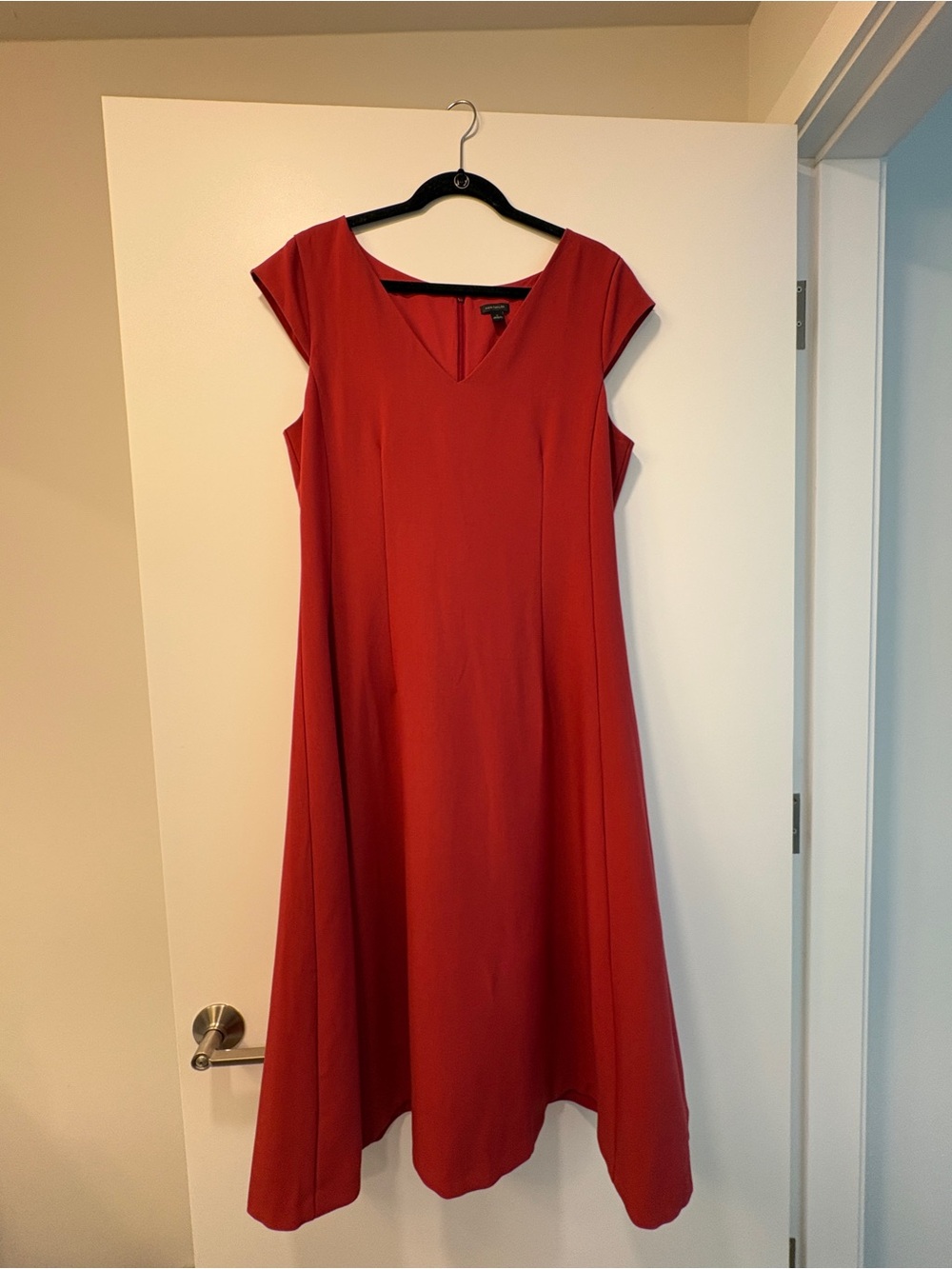 Ann Taylor Red V-Neck Cap Sleeve A-Line Dress